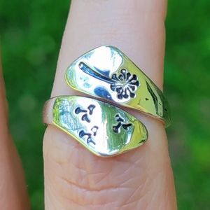 Dandelion Metal Etched Art 925 Silver Ring